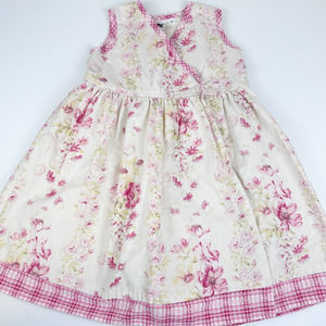 Vintage Cozy Toes Sleeveless Cream Pink Floral Woven Cotton Wrap Dress Kids Sz 5